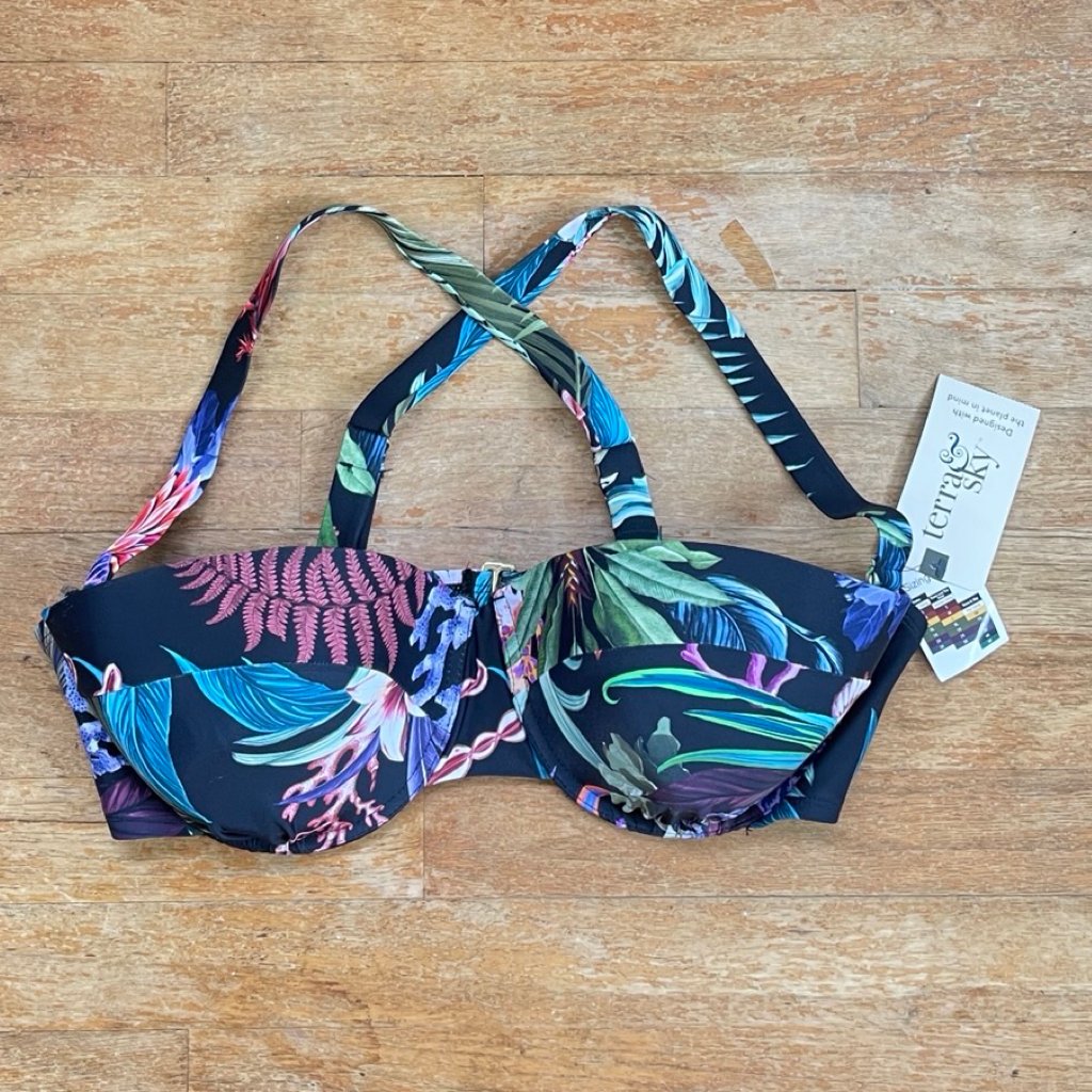 Terra & Ski Nwt Bikini Top Floral Size 1x 16w -18w Underwire Molded Cups